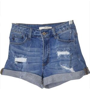 KanCan Distressed Jean Shorts W3 25" Cuffed High Rise Shorty Blue Denim Y2K